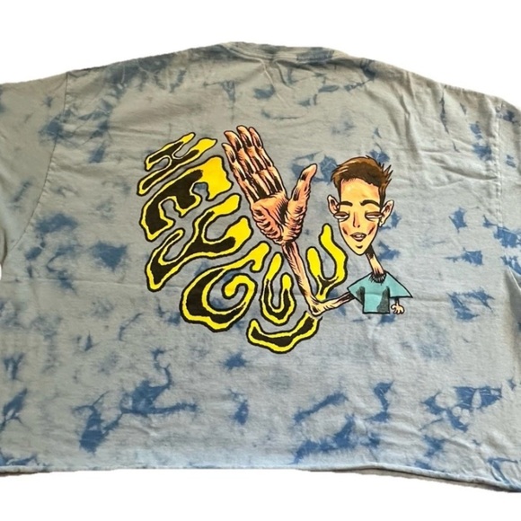 Drew Gooden “Hey Guy” Animated Cartoon Blue Tie Dye Crop Top Shirt Men’s XL - Picture 1 of 5